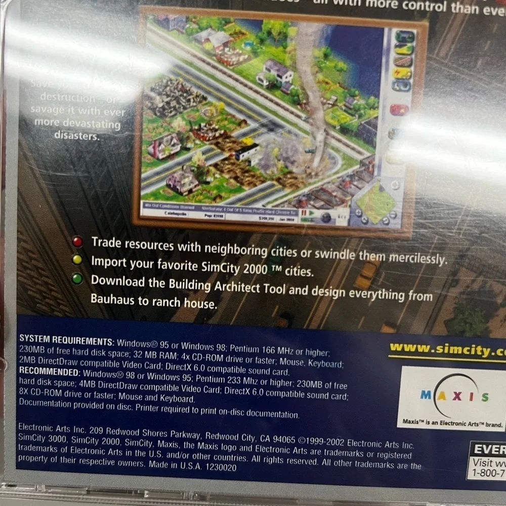 2000 Sim City 3000 Vintage PC CD-ROM Game for Windows 95/98